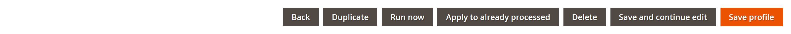 The profile action bar with the Apply to already processed button.