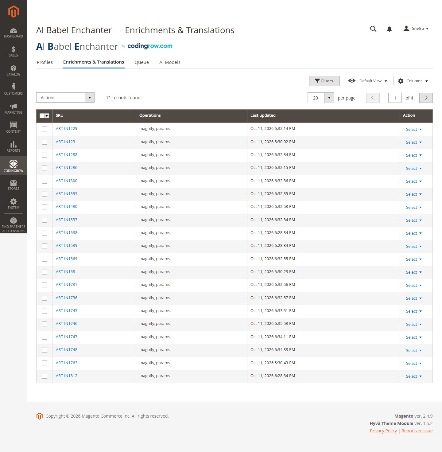 The content grid: track improved and translated copy across products and store views.