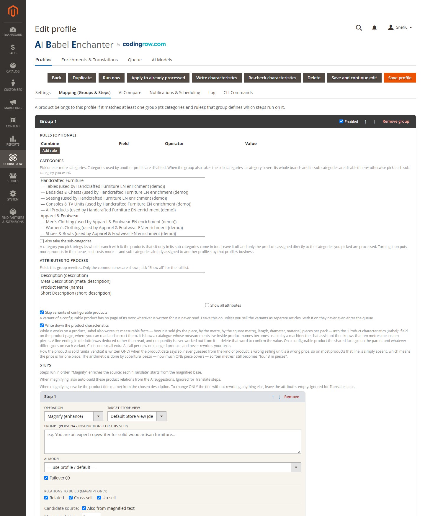 AI-generated related, cross-sell and up-sell mapped to real catalog SKUs.
