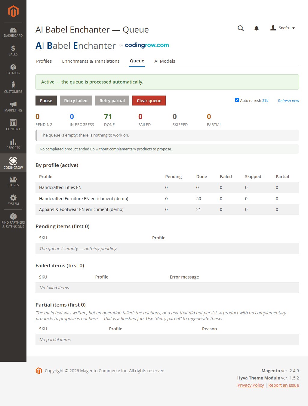 The Queue page: pause, resume and track every AI job.