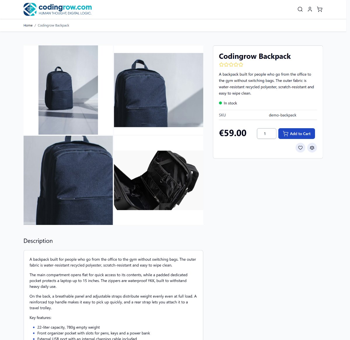 Product page with Product Page Pro & SEO enabled — 2-column gallery, sticky buy-box