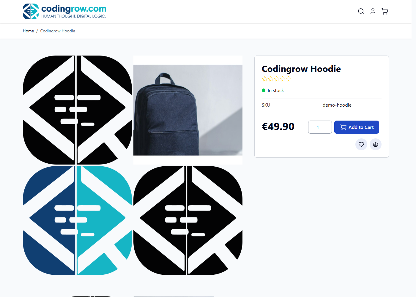 Product page on desktop: the Product Page Pro & SEO two-column image grid with the sticky buy-box on the right